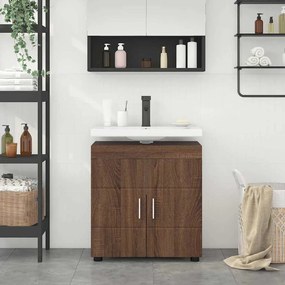 vidaXL Gabinete para lavatório de banheiro com porta Carvalho castanho
