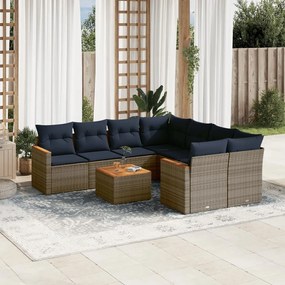 vidaXL 9 pcs conjunto sofás p/ jardim c/ almofadões vime PE cinzento