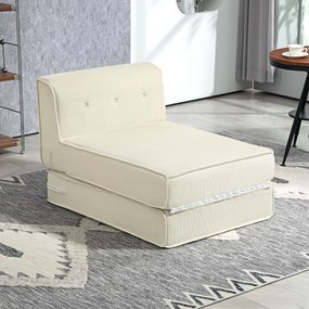 Sofá-cama chão dobrável com encosto acolchoado, pufe convertível, cama extra, sala de estar, escritório, branco creme