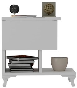 Mesa de Cabeceira "Cast" com Gaveta e Prateleiras – Branco - 46.8x33x4