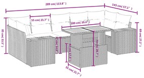 8 pcs conjunto de sofás p/ jardim com almofadões vime PE bege