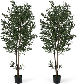 Conjunto de 2 Plantas artificiais de 180 cm Oliveira com frutos e musgos realistas Base estável Tronco PE robusto em vaso Verde
