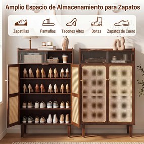 Sapateira, 67 x 33 x 107 cm, 5 Níveis com Portas de Rattan, cor Nogueira