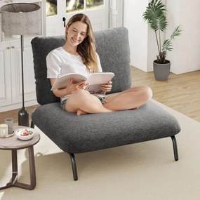 Poltrona d tamanho grande confortável para sala de estar com assento extra largo e profundo Bolso de armazenamento Estrutura metálica cinzenta