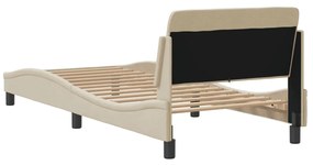 Estrutura de cama c/ cabeceira tecido cor creme 90x190 cm