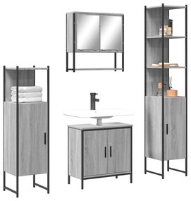 vidaXL 4 pcs Conjunto móveis casa de banho madeira proc. cinza sonoma