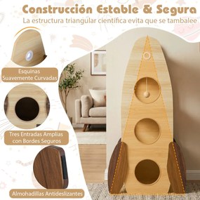 Torre para gatos 42,5 x 40 x 120 cm com casinha de madeira e arranhador em sisal, plataforma almofadada e bola suspensa natural