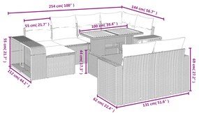 11 pcs conjunto sofás de jardim c/ almofadões vime PE preto