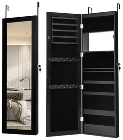 Espelho de jóias 12 LEDs Armario de parede Organizador de jóias Caixa de jóias 37 x 8,5 x 120 cm Preto