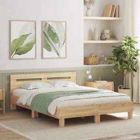 Estrutura cama c/ cabeceira/luzes LED 140x190cm carvalho sonoma