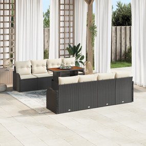 Conjunto de Sofá de Jardim com Almofadas de 9 Peças Preto Vime PE