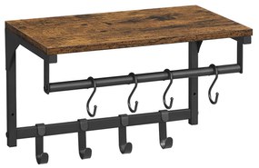 Cabideiro de parede com prateleira e ganchos removíveis | VASAGLE | 40 x 24 x 24 cm | preto | LCR103B01.