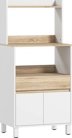 HOMCOM Móvel para Micro-Ondas 60x40x131 cm Carvalho e Branco com Gaveta e Armário | Aosom Portugal