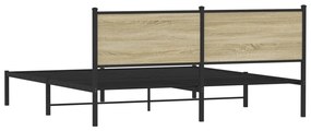 Estrutura de cama com cabeceira 180x200cm metal carvalho sonoma