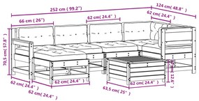 7 pcs conj. lounge jardim com almofadões madeira douglas maciça