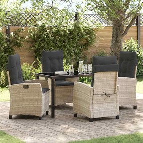 vidaXL Conjunto de Jantar para Jardim 5 pcs Cinzento-claro vime PE
