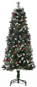 HOMCOM Árvore de Natal Artificial 150cm Ignífugo com 360 Ramos 38 Bagas Folhas de PVC Base Dobrável e Suporte Metálico Verde