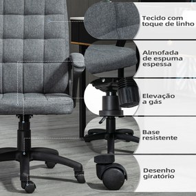 Cadeira de Escritório Operativa Giratória com Altura Ajustável e Apoio para os Braços Estilo Moderno 59x63x96-105,5 cm Cinza