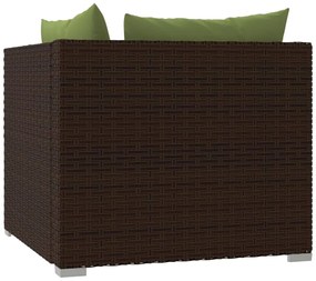 Sofá de jardim 2 lugares com almofadões vime PE castanho