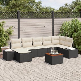 Conjunto de Sofá de Jardim de 8 Peças com Almofadas Preto Rattan Acáci