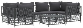 7 pcs conjunto lounge de jardim com almofadões aço antracite