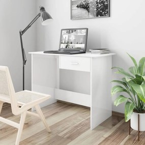 vidaXL Secretária 100x50x76 cm contraplacado branco brilhante