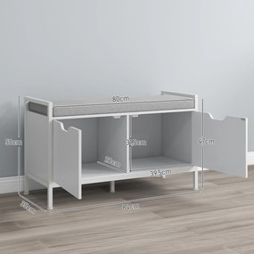 Banco com porta-sapatos, 2 armários, móvel de entrada com almofada estofada, 84 x 35 x 50 cm, branco