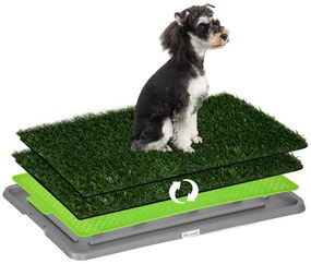 PawHut Resguardo de Treino para Cães com 2 Relvas Artificiais e Bandeja para Treino de Filhotes 67x41x3,5 cm Verde | Aosom Portugal