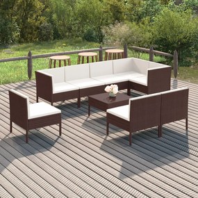 vidaXL 9 pcs conjunto lounge jardim c/ almofadões vime PE castanho
