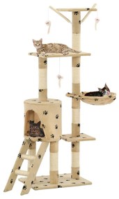 vidaXL Árvore para gatos c/postes arranhadores sisal 138 cm bege