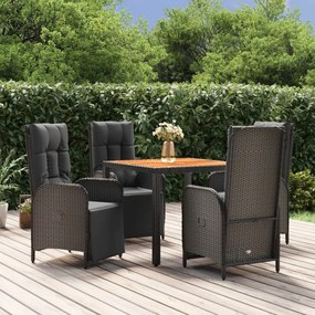 vidaXL 5 pcs conjunto de jantar p/ jardim c/ almofadões vime PE preto
