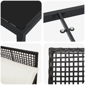 Conjunto de Jantar de 5 Peças com Almofadas Rattan Preto