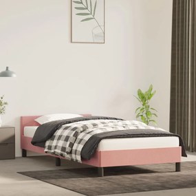 Estrutura de cama c/ cabeceira 90x190 cm veludo rosa