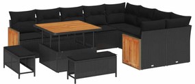 vidaXL Conjunto de Sofá de Jardim com almofada 12 pcs Preto