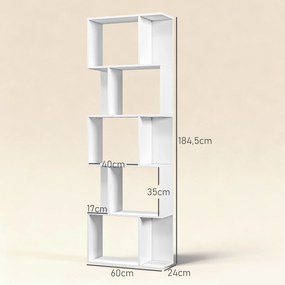 Estante de 5 Níveis em Forma de S com 10 Prateleiras para Quarto Escritório Sala 60x24x184,5 cm Branco