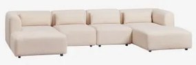 Sofá Modular Chaise Longue Direito De 4 Peças Com Puff Fogler Tecido Pele De Borrego Bege Creme - Sklum
