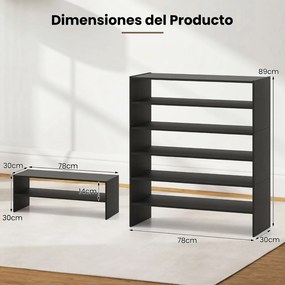 Estante para Sapatos Empilhável, 78 x 30 x 89 cm, 6 Prateleiras, Preto