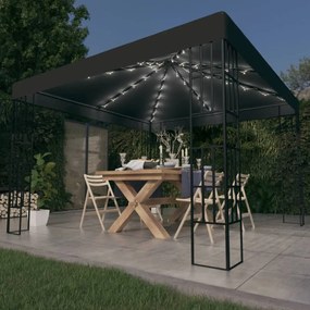 Gazebo com cordões de luzes LED 3x3 m antracite