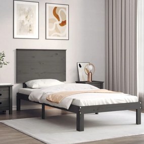 vidaXL Estrutura de cama com cabeceira 90x200 cm madeira maciça cinza
