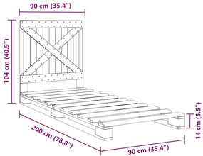 Estrutura de cama com cabeceira 90x200 cm pinho maciço