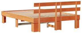 Estrado de Cama com Cabeceira Castanho Encerado 140x200 cm Madeira Mac
