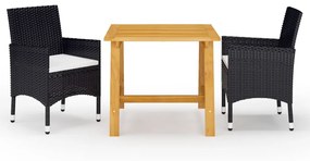 vidaXL 3 pcs conjunto de jantar para jardim com almofadões preto