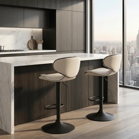 Conjunto de 2 bancos de bar em couro sintético Creme