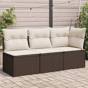 vidaXL Sofá de jardim com almofadões 3 lugares vime PE castanho