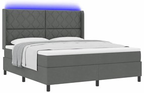 Cama Box com Colchão e LED Cinza Escuro 180x200 cm Tecido
