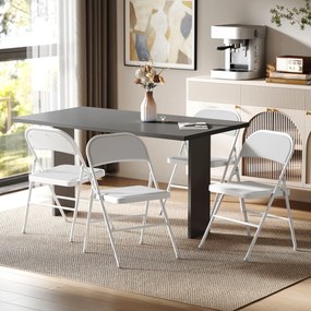 Conjunto de 4 cadeiras dobráveis (MESA NÃO INCLUIDA), cadeiras de jantar portáteis, estrutura em aço, 45 x 46 x 78 cm, branco