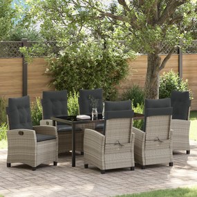 vidaXL Conjunto de Jantar de Jardim com 7 Peças e Almofadas - Rattan Poliéster Cinza Claro.