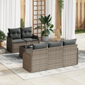 Conjunto de Sofá para Jardim de 6 Peças com Almofadas Cinza Polirattan