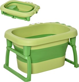HOMCOM Banheira Dobrável Bebé 0-6 Anos Capacidade 105L Portátil Confortável Crianças Design Compacto 75,3x55,4x43 cm Verde Prática | Aosom Portugal