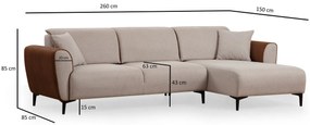 Sofá-cama de canto Aren – Bege e Canela – 150 x 260 cm